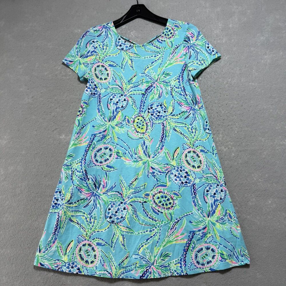 Lilly Pulitzer Kimi Swing Dress Women’s Small Bermuda Blue Turtle Pima Cotton